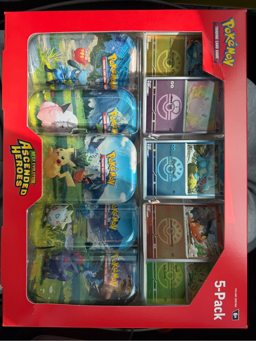 Pokemon Ascended Heroes 5-Pack Tin Set - Red & Blue Artwork